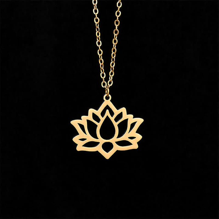Buddha Stones Titanium Steel Lotus Purity Openwork Pendant Necklace - image 8