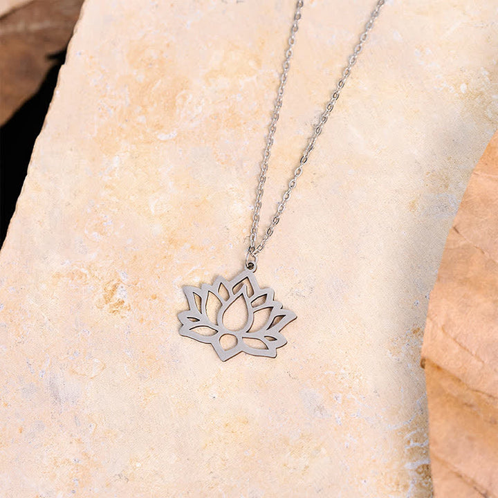 Buddha Stones Titanium Steel Lotus Purity Openwork Pendant Necklace - image 3