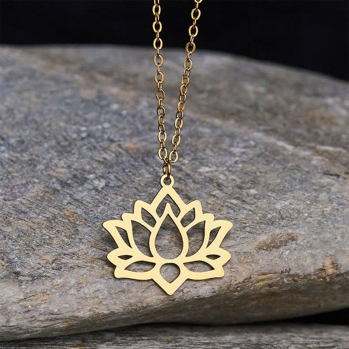 Buddha Stones Titanium Steel Lotus Purity Openwork Pendant Necklace - Gold - image 7