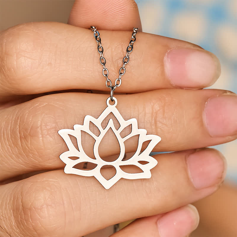 Buddha Stones Titanium Steel Lotus Purity Openwork Pendant Necklace - image 4