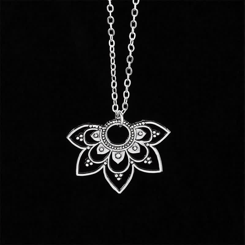 Buddha Stones Mandala Lotus Focus Openwork Layered Petal Pendant Necklace - image 2