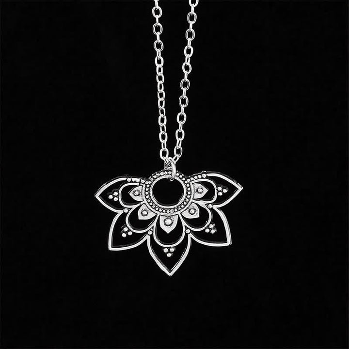 Buddha Stones Mandala Lotus Focus Openwork Layered Petal Pendant Necklace - image 2