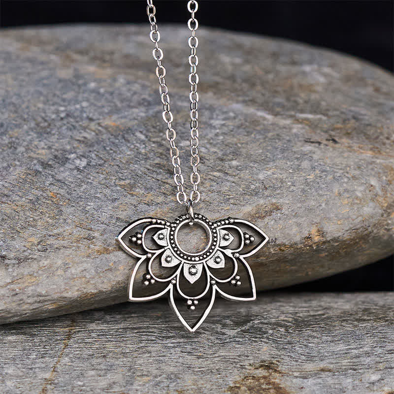 Buddha Stones Mandala Lotus Focus Openwork Layered Petal Pendant Necklace - image 3