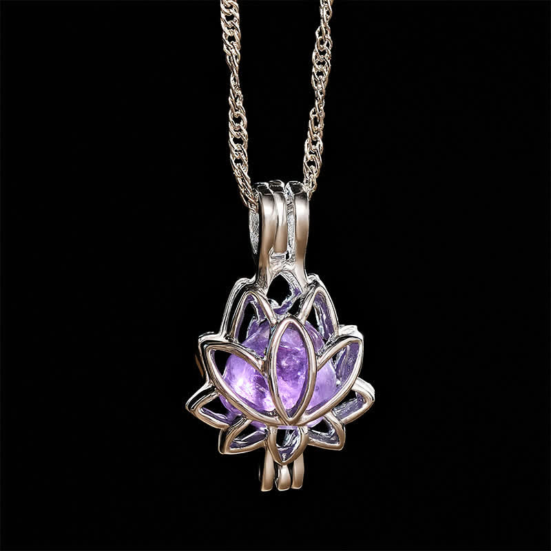 Buddha Stones Amethyst Titanium Steel Cutout Lotus Pendant Balance Necklace - Amethyst(Meditation ♥ Balance) - image 0