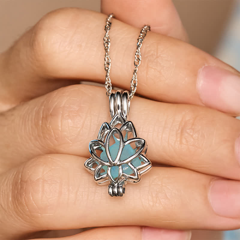 Buddha Stones Aquamarine Titanium Steel Lotus Peace Pendant Necklace - image 5