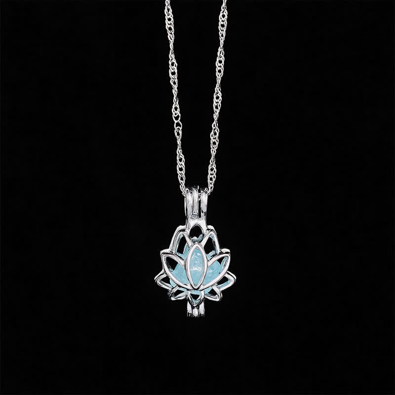 Buddha Stones Aquamarine Titanium Steel Lotus Peace Pendant Necklace - image 3