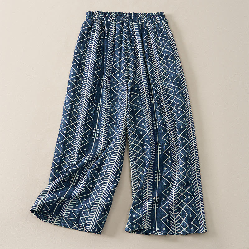 Buddha Stones Blue Stripes Print Wide Leg Pants With Pockets - image 1