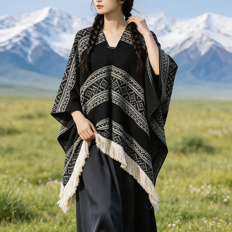 Buddha Stones Fall Winter Boho Geometric Stripe Tassel Women's Shawl - image 1