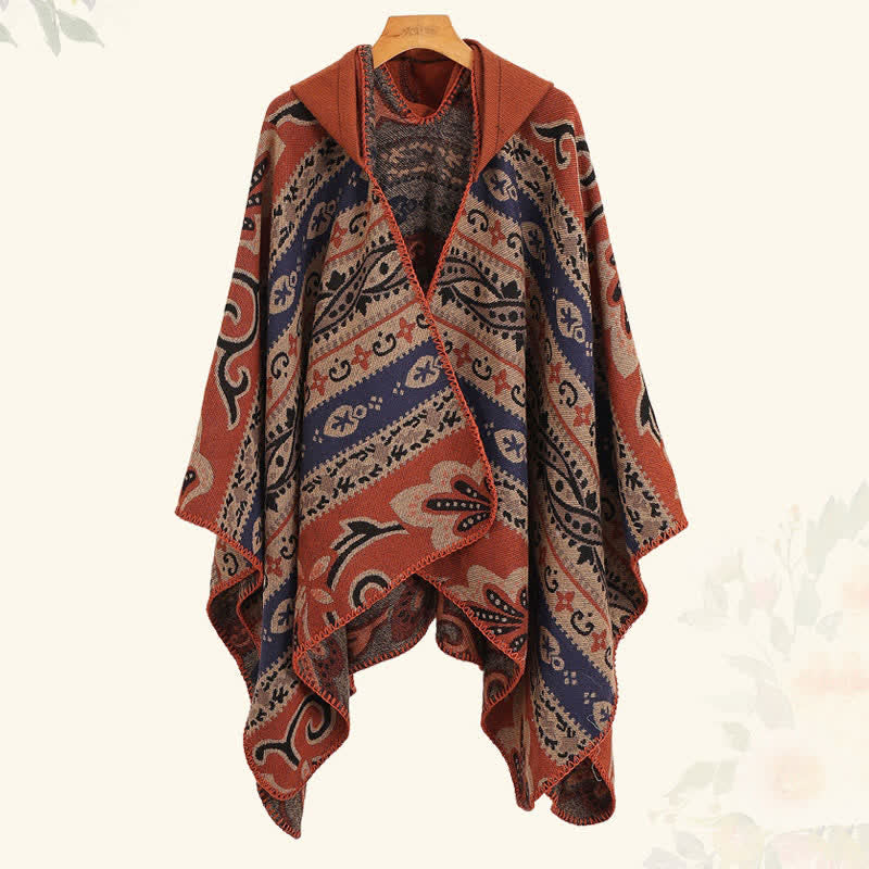 Buddha Stones Fall Winter Hooded Paisley Geometric Boho Women's Shawl - image 1