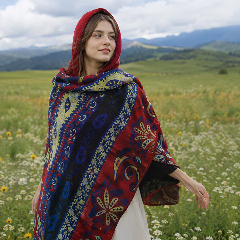 Buddha Stones Fall Winter Hooded Paisley Geometric Boho Women's Shawl - image 9
