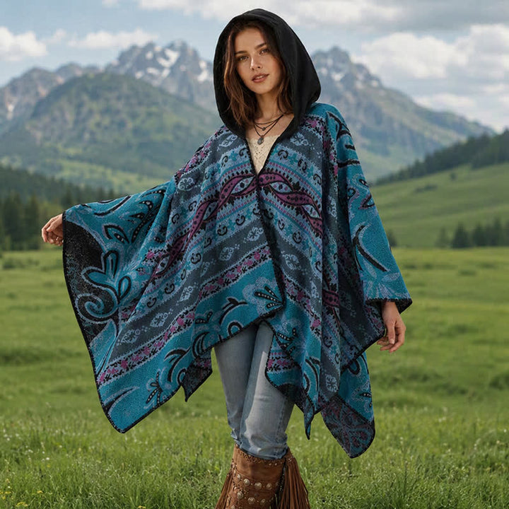 Buddha Stones Fall Winter Hooded Paisley Geometric Boho Women's Shawl - image 12