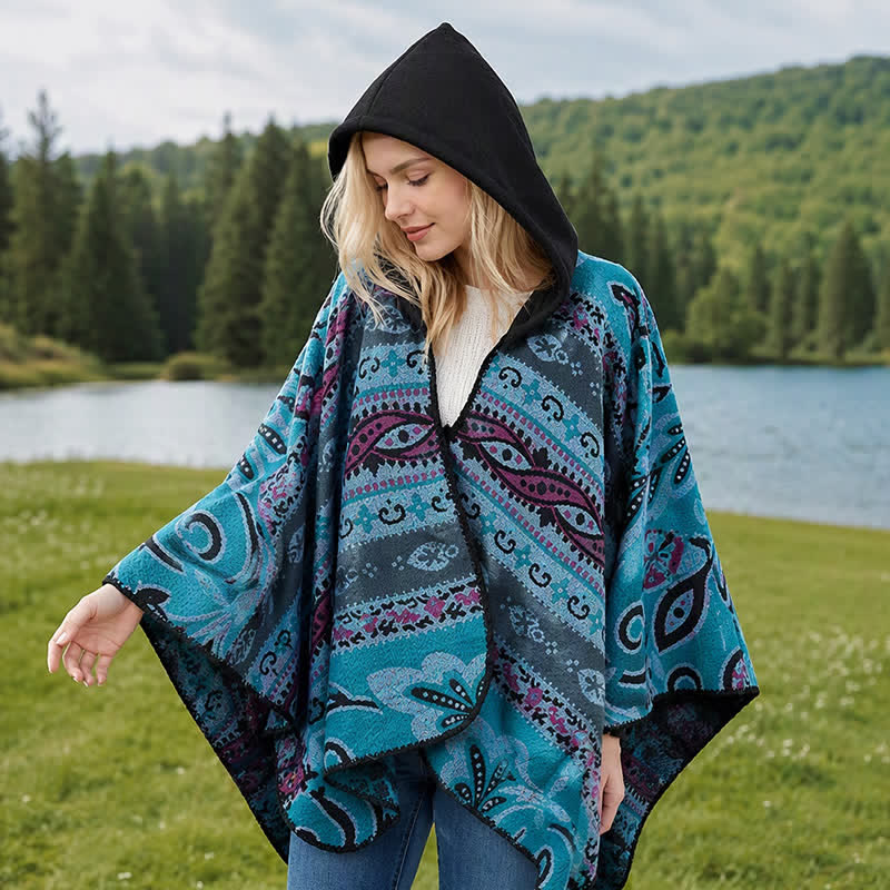 Buddha Stones Fall Winter Hooded Paisley Geometric Boho Women's Shawl - image 13