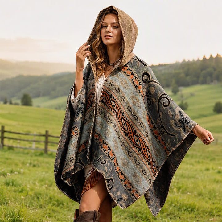 Buddha Stones Fall Winter Hooded Paisley Geometric Boho Women's Shawl - image 16