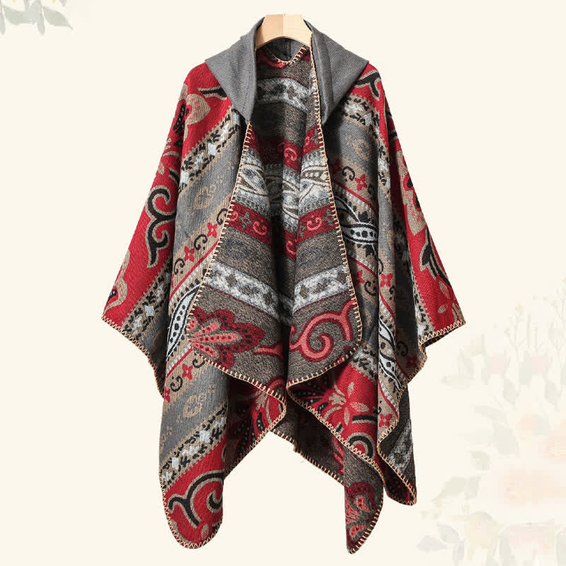 Buddha Stones Fall Winter Hooded Paisley Geometric Boho Women's Shawl - image 20