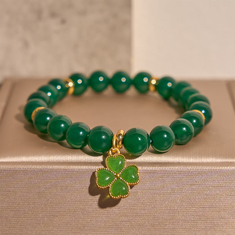 Buddha Stones Natural Green Agate Four-leaf Clover Support Bracelet - Green Agate(Balance♥Growth) - image 0