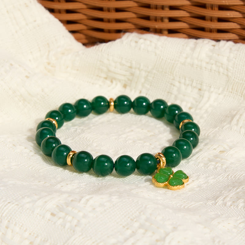Buddha Stones Natural Green Agate Four-leaf Clover Support Bracelet - image 4