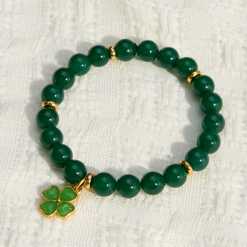 Buddha Stones Natural Green Agate Four-leaf Clover Support Bracelet - image 3