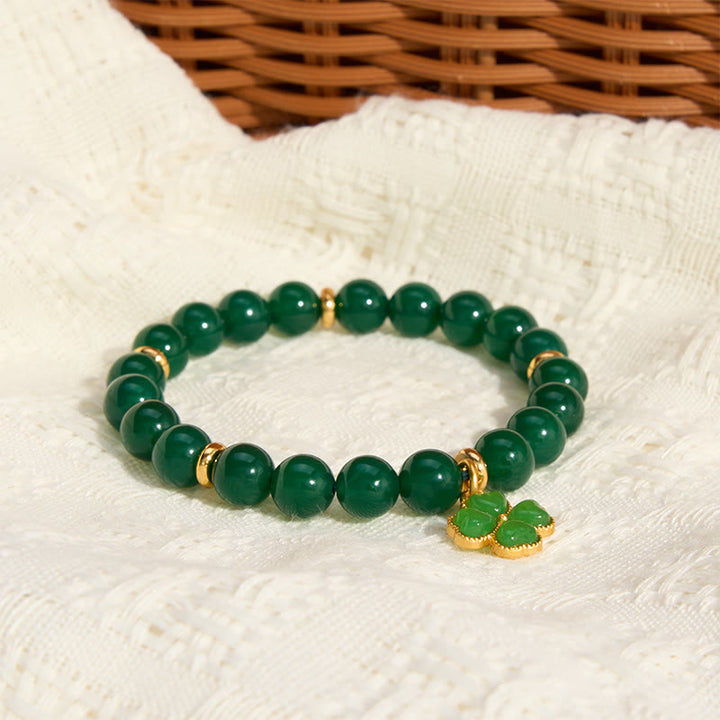 Buddha Stones Natural Green Agate Four-leaf Clover Support Bracelet - image 7