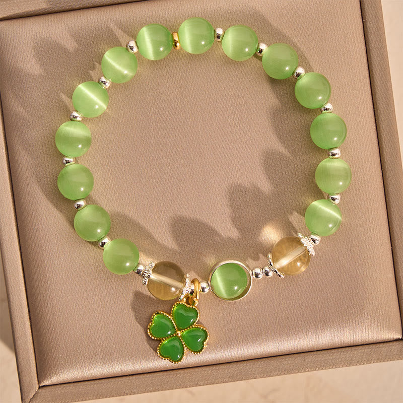 Buddha Stones Cat's Eye Citrine Beads Cyan Jade Four-leaf Clover Support Bracelet - Chrysoberyl(Intuition ♥ Protection) - image 0