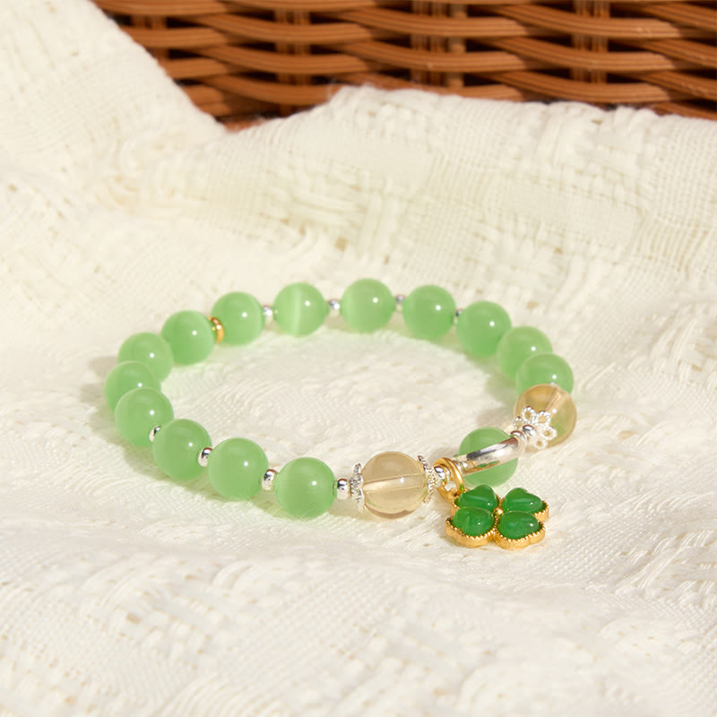 Buddha Stones Cat's Eye Citrine Beads Cyan Jade Four-leaf Clover Support Bracelet - image 4