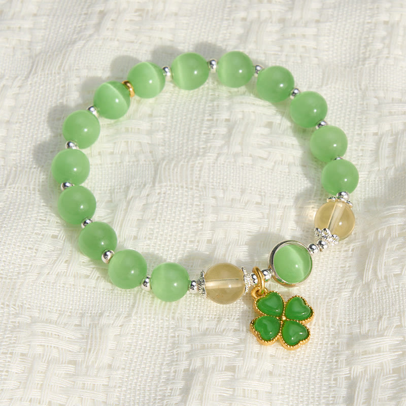 Buddha Stones Cat's Eye Citrine Beads Cyan Jade Four-leaf Clover Support Bracelet - image 3