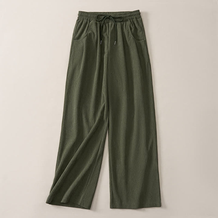 Buddha Stones Fall Winter Casual Minimalist Drawstring Solid Long Pants Corduroy Women's Straight Leg Pants With Pockets - image 4