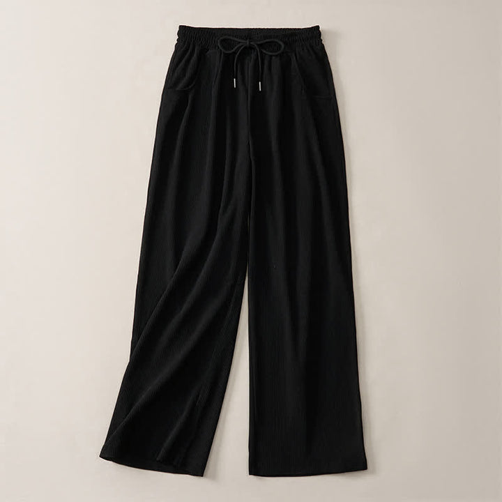 Buddha Stones Fall Winter Casual Minimalist Drawstring Solid Long Pants Corduroy Women's Straight Leg Pants With Pockets - image 10