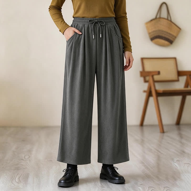 Buddha Stones Fall Winter Casual Minimalist Drawstring Solid Long Pants Corduroy Women's Straight Leg Pants With Pockets - image 16