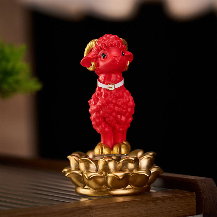 Buddha Stones Resin Lucky Cartoon Sheep Cloud Base Rotating Cute Animal Decor - Red Approx. 6 × 6 × 9.3 cm - image 9