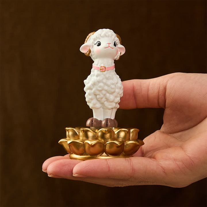Buddha Stones Resin Lucky Cartoon Sheep Cloud Base Rotating Cute Animal Decor - image 2