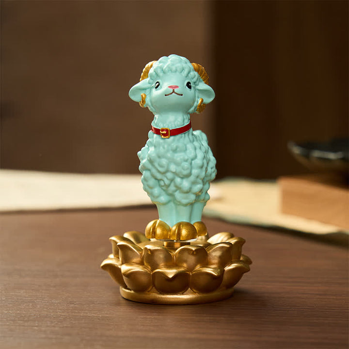 Buddha Stones Resin Lucky Cartoon Sheep Cloud Base Rotating Cute Animal Decor - image 16