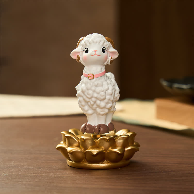 Buddha Stones Resin Lucky Cartoon Sheep Cloud Base Rotating Cute Animal Decor - image 1