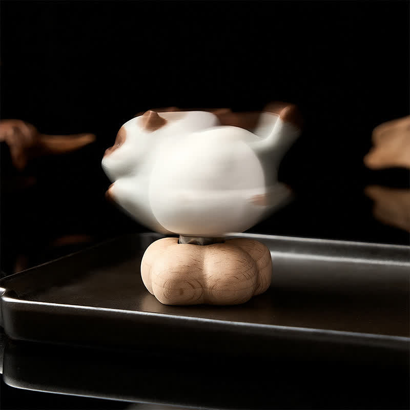 Buddha Stones Beech Wood Rotating Cat Dog Tea Pet Cute Animal Decor - image 4