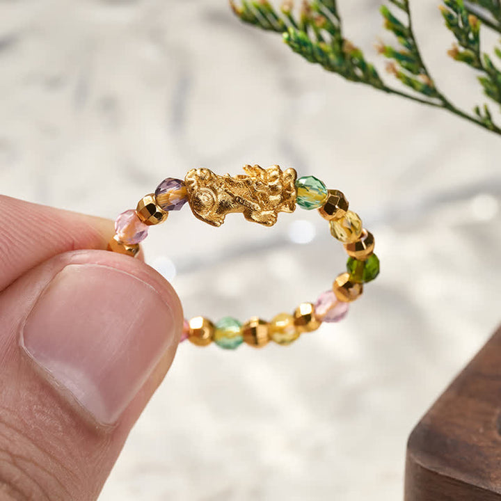 Buddha Stones Multicolor Faceted Copper Pi Xiu Mini Stretch Beaded Ring for Wealth and Energy - image 4