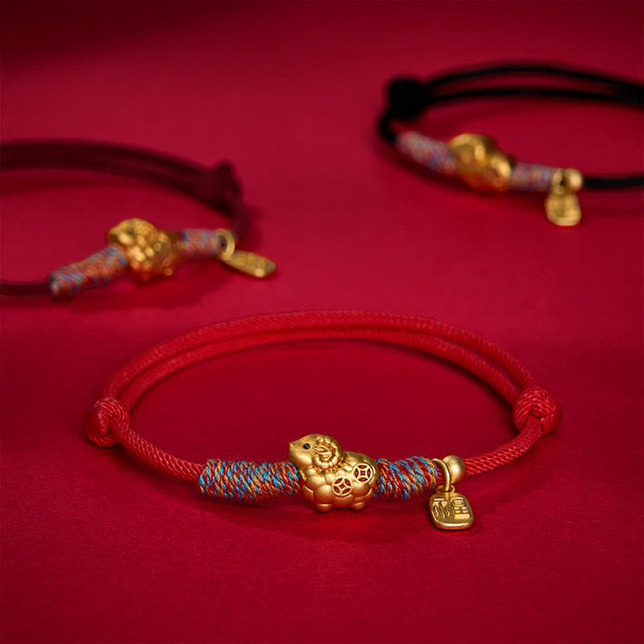Buddha Stones Year of the Goat Copper Cute Sheep Lamb Fu Character Coins Red String Luck Bracelet - image 18