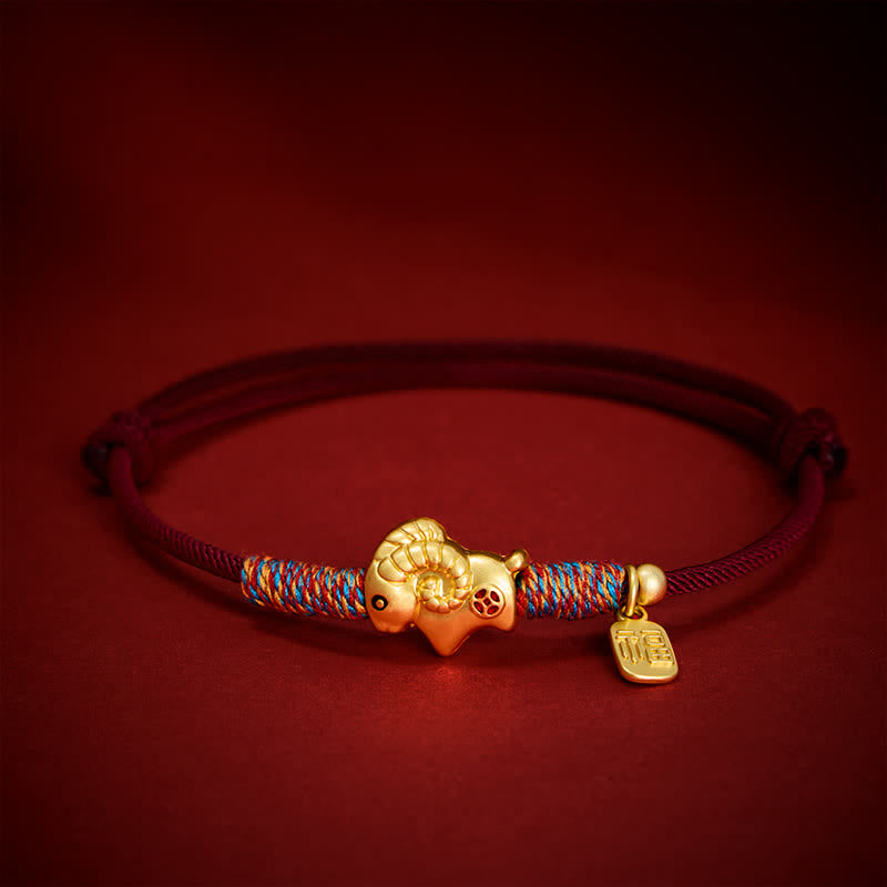 Buddha Stones Year of the Goat Copper Cute Sheep Lamb Fu Character Coins Red String Luck Bracelet - image 8