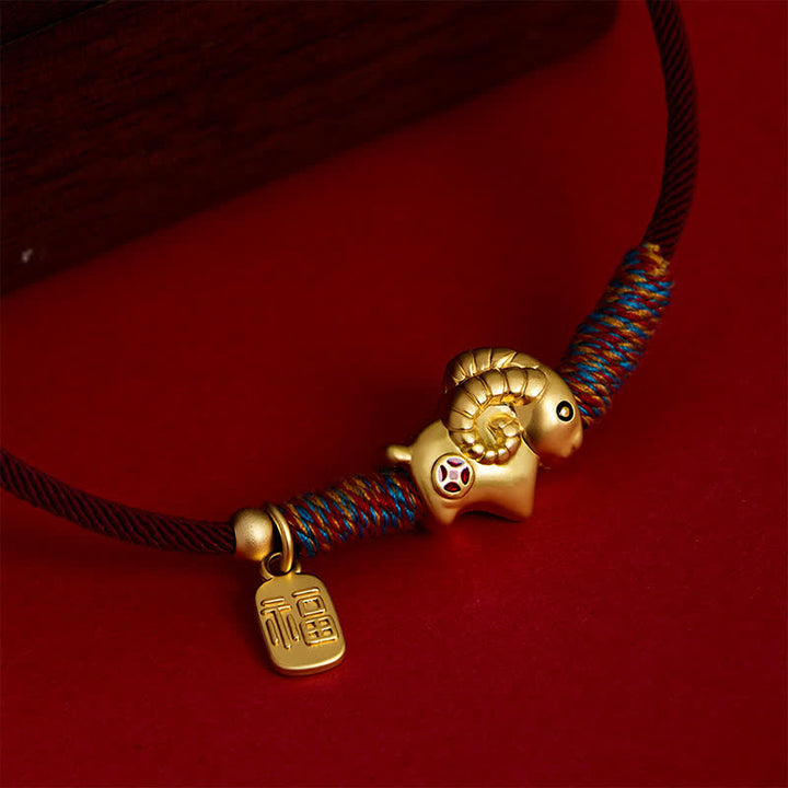 Buddha Stones Year of the Goat Copper Cute Sheep Lamb Fu Character Coins Red String Luck Bracelet - image 10