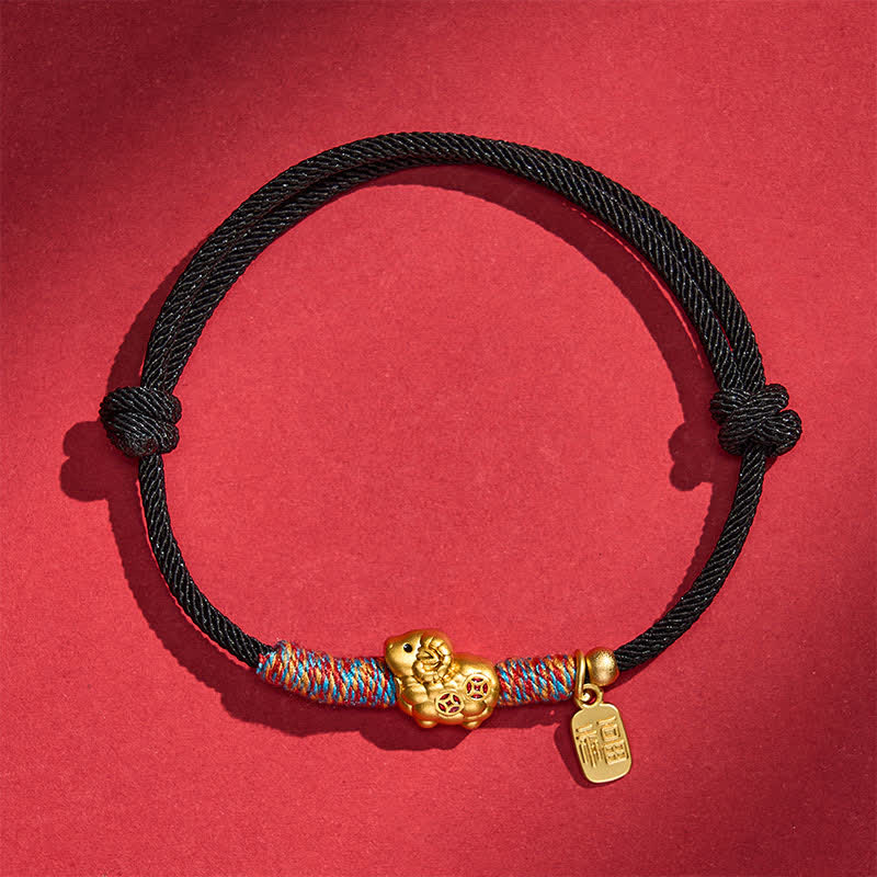 Buddha Stones Year of the Goat Copper Cute Sheep Lamb Fu Character Coins Red String Luck Bracelet - Two Copper Coins - Black - image 22