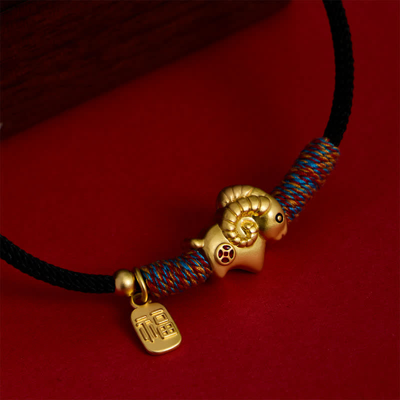 Buddha Stones Year of the Goat Copper Cute Sheep Lamb Fu Character Coins Red String Luck Bracelet - image 14