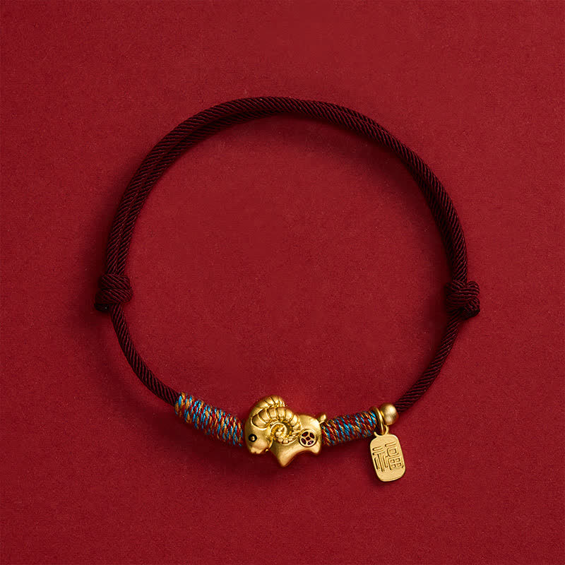 Buddha Stones Year of the Goat Copper Cute Sheep Lamb Fu Character Coins Red String Luck Bracelet - image 9