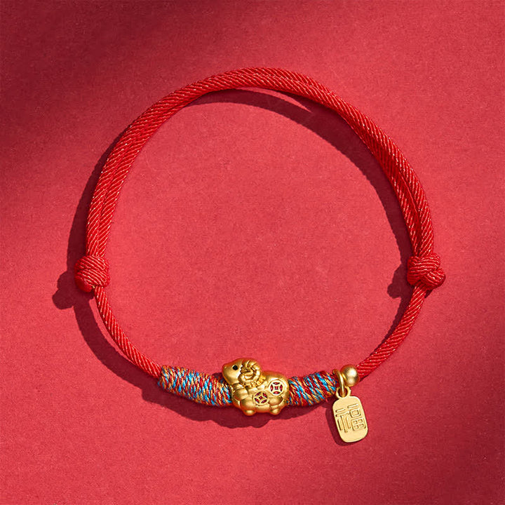 Buddha Stones Year of the Goat Copper Cute Sheep Lamb Fu Character Coins Red String Luck Bracelet - Two Copper Coins - Red - image 15