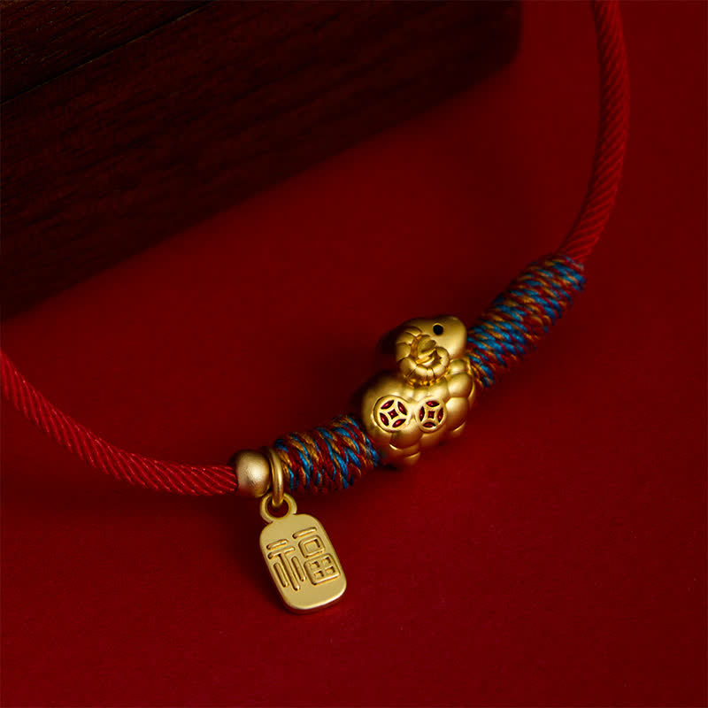 Buddha Stones Year of the Goat Copper Cute Sheep Lamb Fu Character Coins Red String Luck Bracelet - image 17