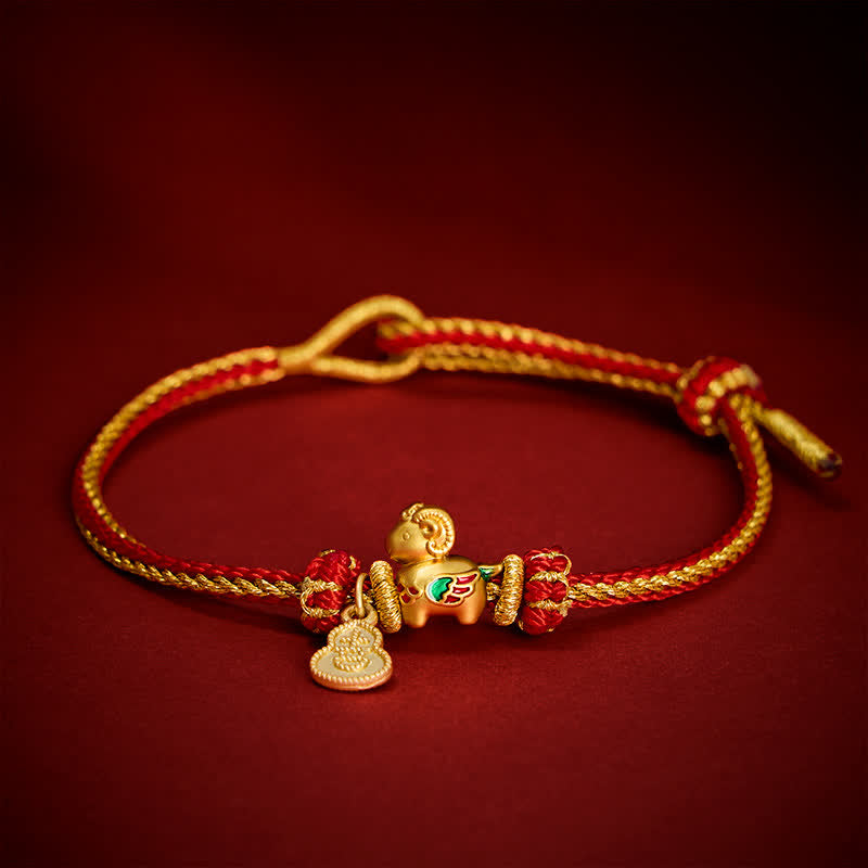 Buddha Stones Year of the Goat Copper Cute Sheep Lamb Gourd Red String Strength Bracelet - Red String(Wrist Circumference: 14-23 cm) - image 0