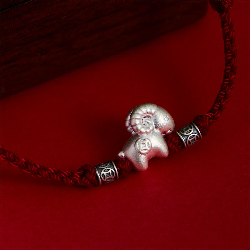 Buddha Stones Year of the Goat 999 Sterling Silver Sheep String Strength Bracelet - image 11