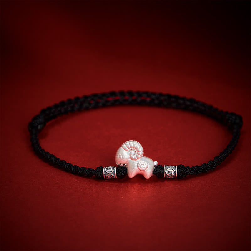 Buddha Stones Year of the Goat 999 Sterling Silver Sheep String Strength Bracelet - image 13
