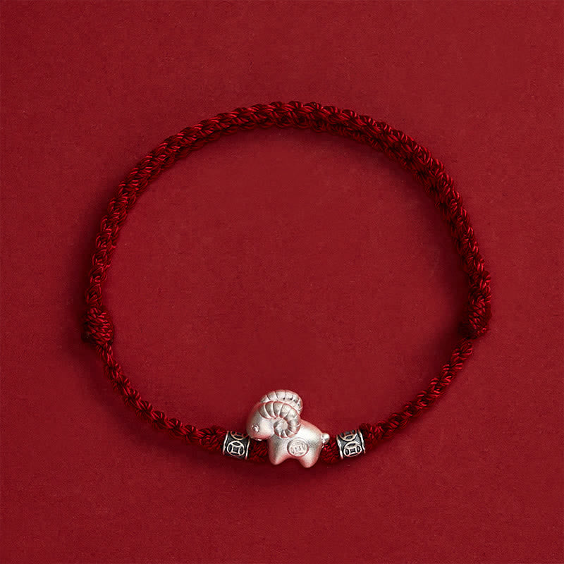 Buddha Stones Year of the Goat 999 Sterling Silver Sheep String Strength Bracelet - image 10