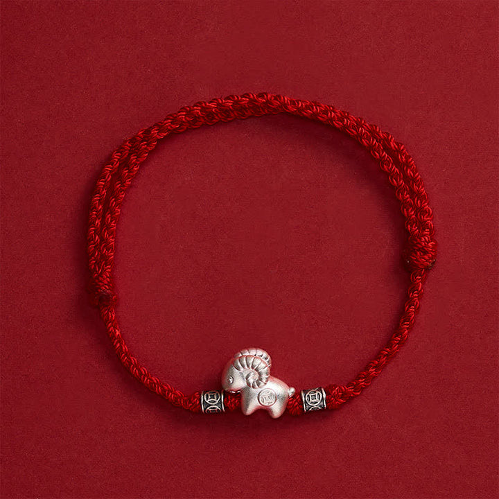 Buddha Stones Year of the Goat 999 Sterling Silver Sheep String Strength Bracelet - image 2