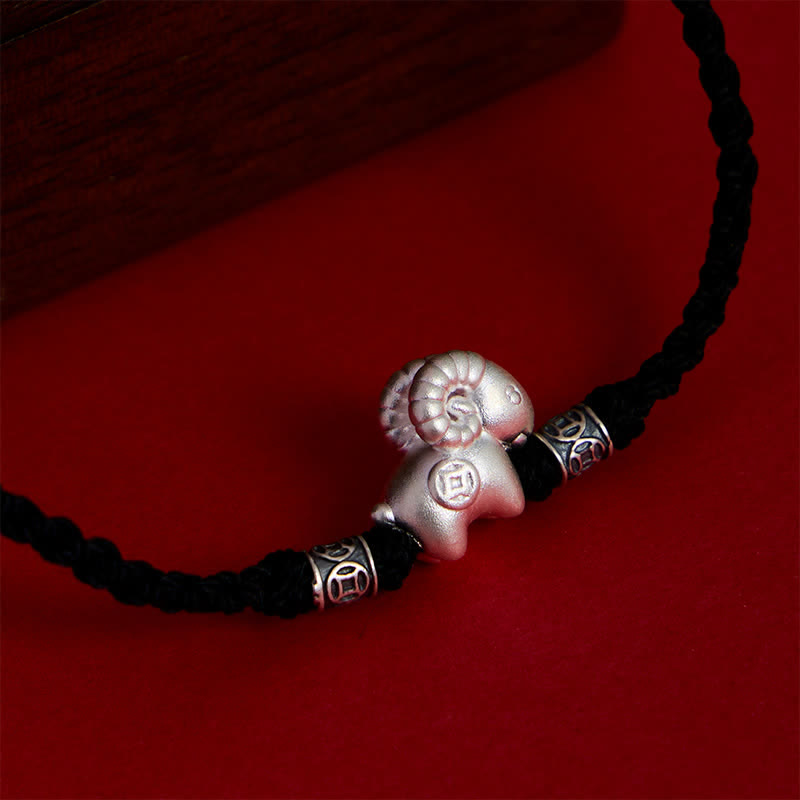 Buddha Stones Year of the Goat 999 Sterling Silver Sheep String Strength Bracelet - image 15