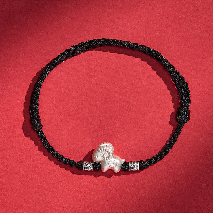 Buddha Stones Year of the Goat 999 Sterling Silver Sheep String Strength Bracelet - Black - image 16