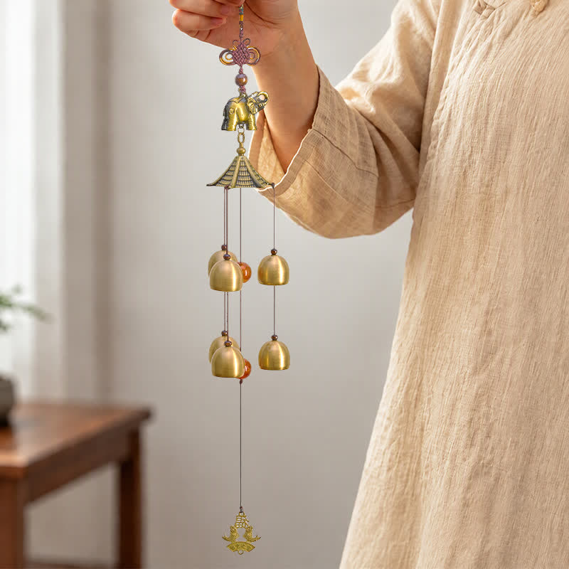 Buddha Stones Copper Pagoda Elephant Koi Fish Fu Character Luck Bells & Chimes - Elephant - image 0